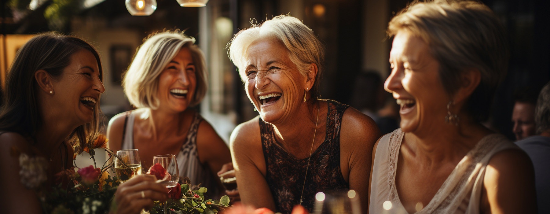 ladies laughing and drinking wine